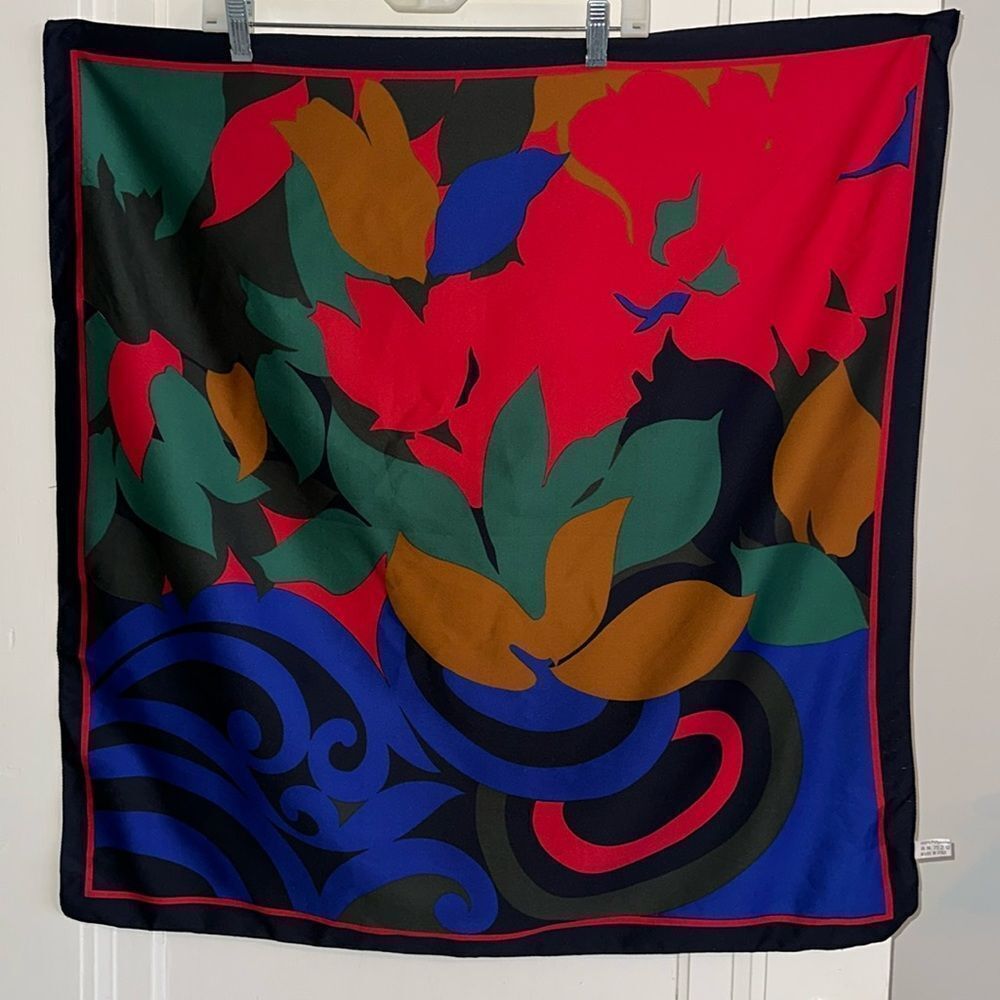 Vintage mid century Warren-Reed‎ large multi color floral motif polyester scarf
